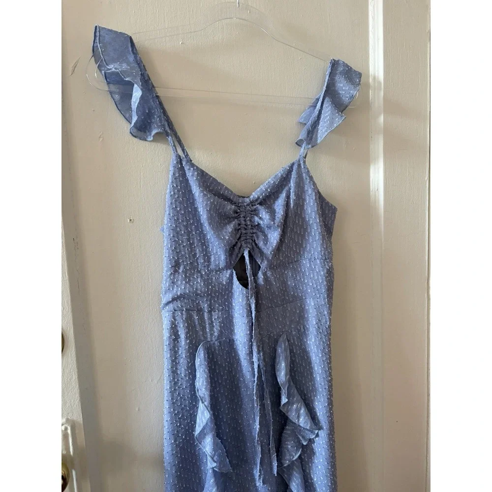 Cistar New York Baby Blue Tank Dress Ruffles Open Slits Size Small - Picture 4 of 8